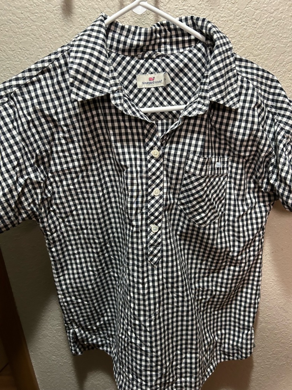 Vineyard Vines Black and White Gingham Short Sleeve Button-Up